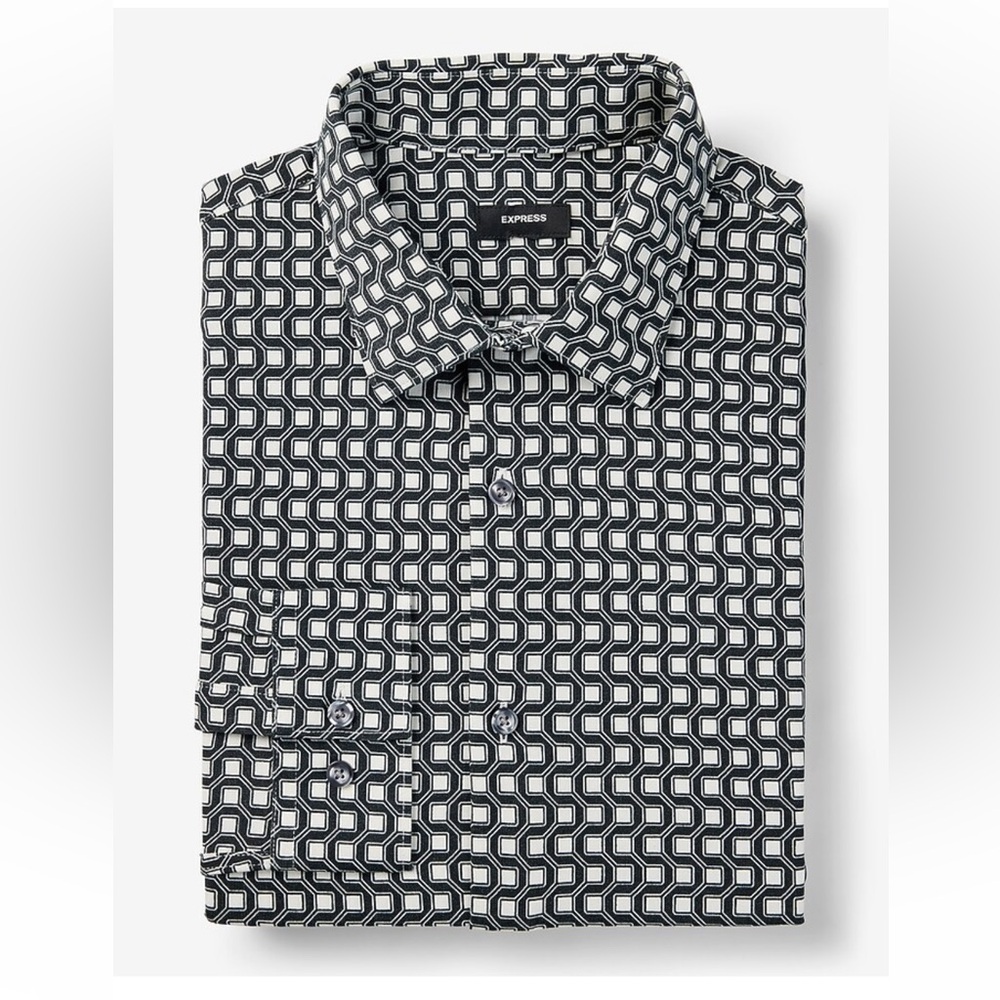 NWT- Express Black and White Geometric Button-Down Shirt